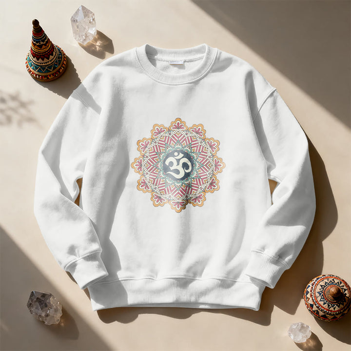 Olivenorma Om Mandala Sacred Geometry Yoga Meditation Mindfulness Sweatshirt - White - 2XL - image 0