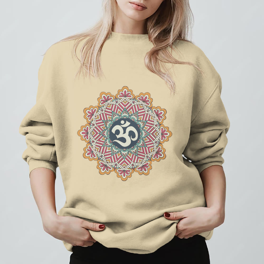 Olivenorma Om Mandala Sacred Geometry Yoga Meditation Mindfulness Sweatshirt - LightYellow - 2XL - image 5