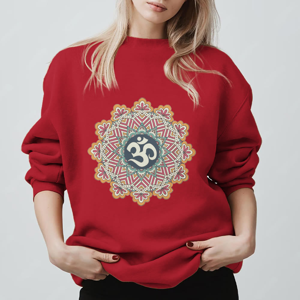 Olivenorma Om Mandala Sacred Geometry Yoga Meditation Mindfulness Sweatshirt - Red - 2XL - image 3