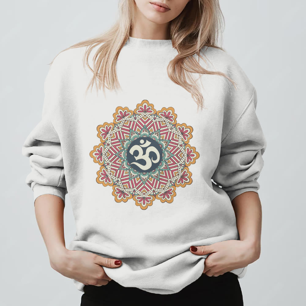 Olivenorma Om Mandala Sacred Geometry Yoga Meditation Mindfulness Sweatshirt - White - 2XL - image 1