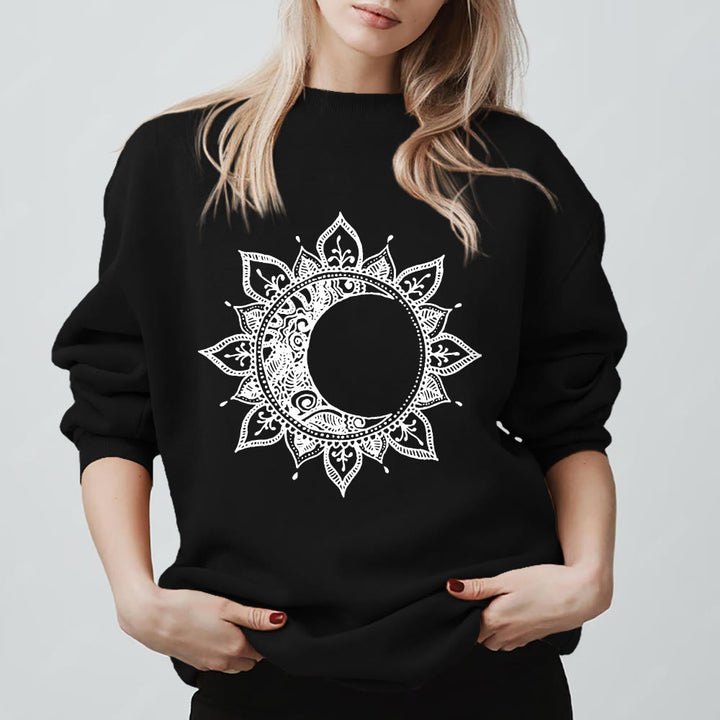 Olivenorma Mandala Sun And Moon Boho Meditation Spiritual Sweatshirt - Black - 2XL - image 7