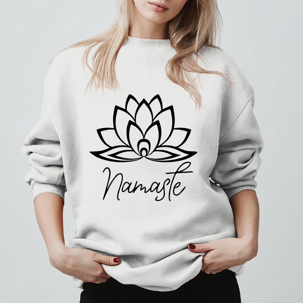 Olivenorma Namaste Lotus Yoga Meditation Mindfulness Sweatshirt - White - 2XL - image 9