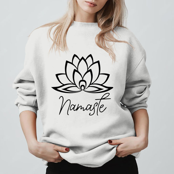 Olivenorma Namaste Lotus Yoga Meditation Mindfulness Sweatshirt - White - 2XL - image 9