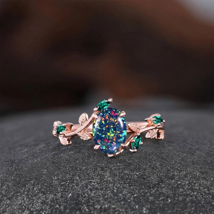 FREE Today: Oval Black Fire Opal Emerald Rose Gold Ring - image 6