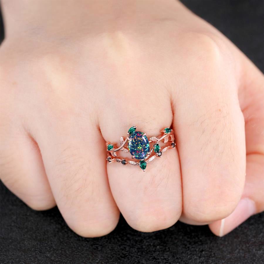 FREE Today: Oval Black Fire Opal Emerald Rose Gold Ring - image 1