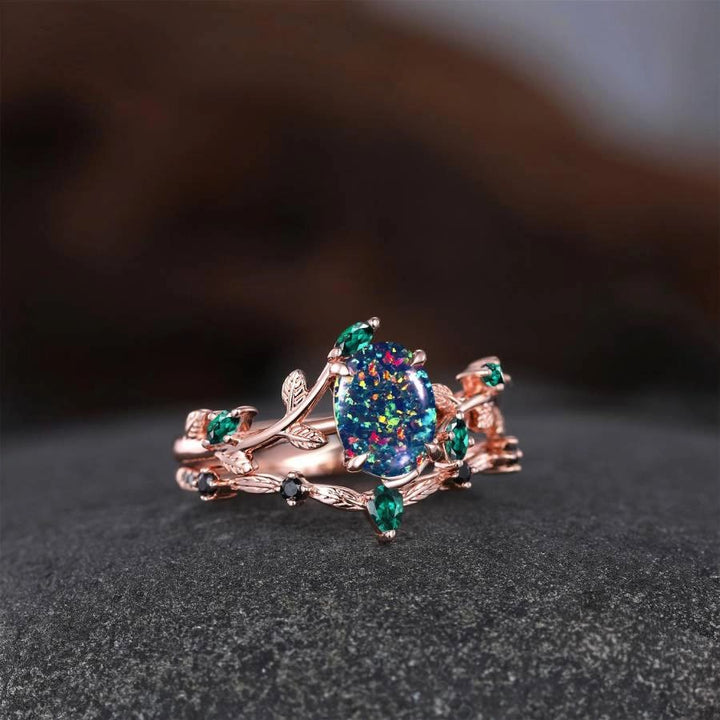 FREE Today: Oval Black Fire Opal Emerald Rose Gold Ring - image 4