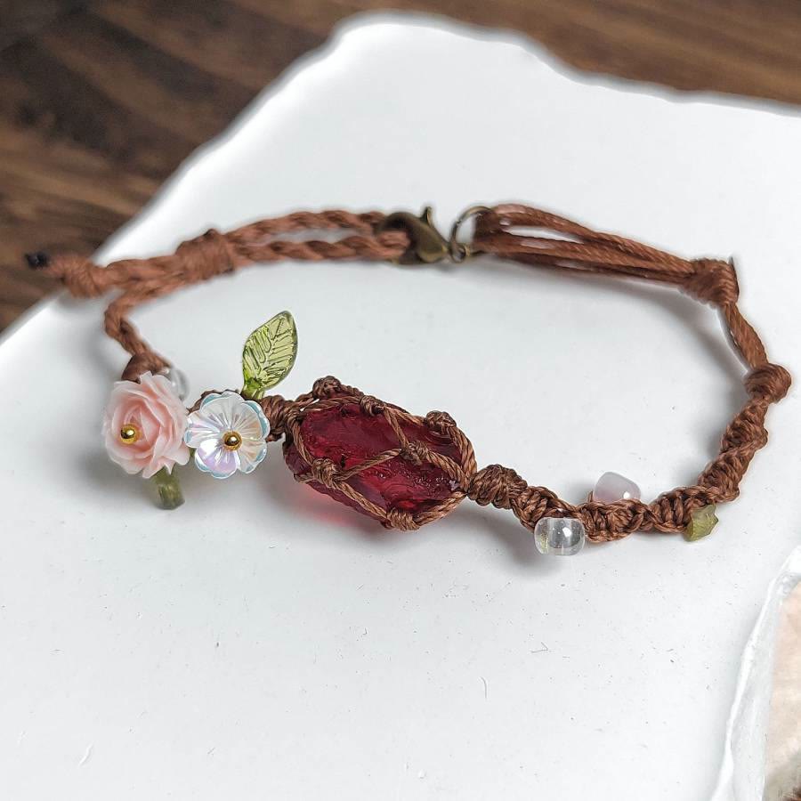 FREE Today: Handmade Bohemian Floral Natural Crystal Wildflower Coast Braided Bracelet - Garnet - image 7