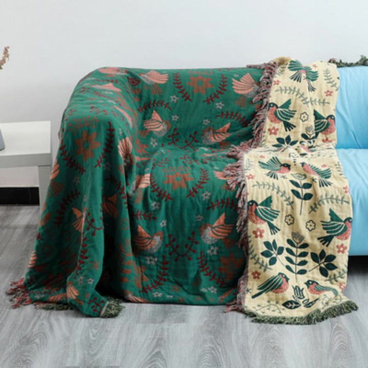 Olivenorma Spring Bird Nordic Art Blanket - Green - 230*250cm - image 0