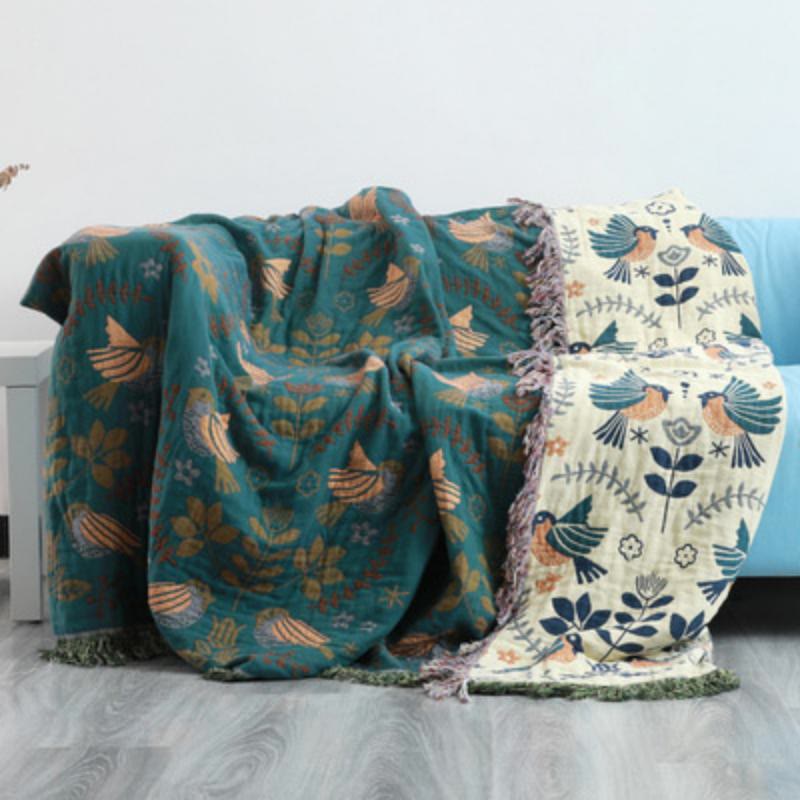 Olivenorma Spring Bird Nordic Art Blanket - Blue - 230*250cm - image 3