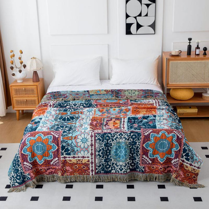 Olivenorma Blue Serenity Bohemian Ethnic Patchwork Cotton Blanket - 230*275cm - image 1