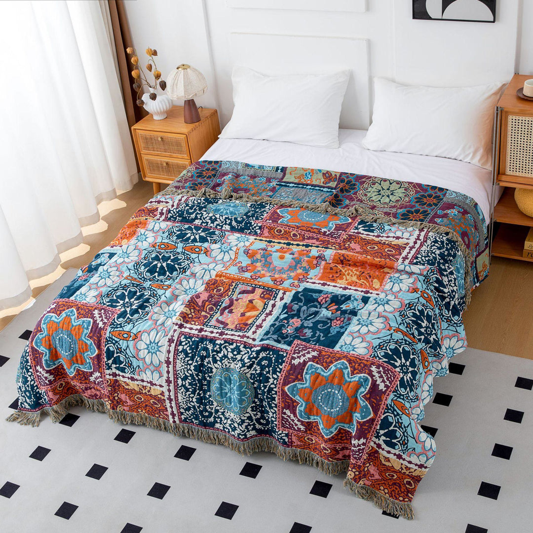Olivenorma Blue Serenity Bohemian Ethnic Patchwork Cotton Blanket - image 2