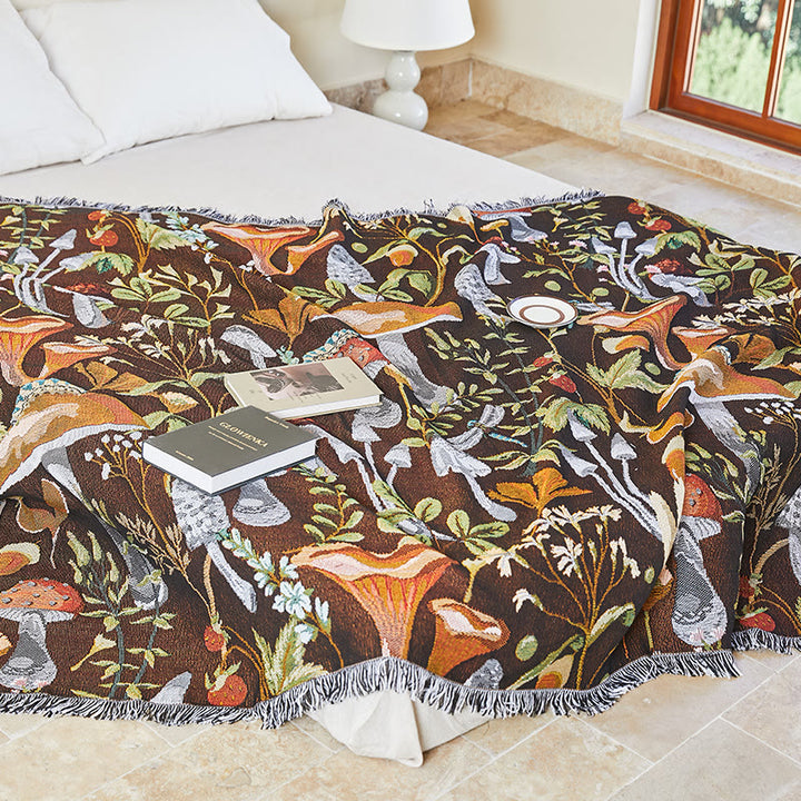 Olivenorma Jungle Mushroom Cotton Blend Tassel Throw Blanket - 130*160cm - image 1