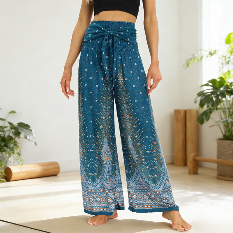Olivenorma Bohemian Summer Casual Loose Cotton Ethnic Style Relaxed Pants - Peacock Green - image 0