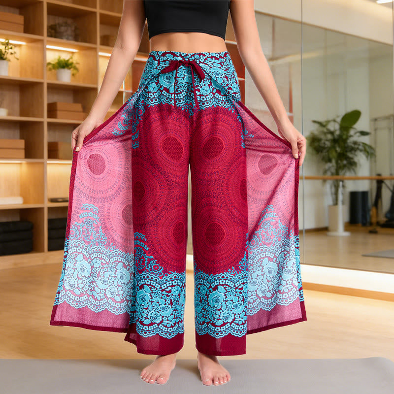 Olivenorma Bohemian Loose Fit Butterfly Print Cotton Summer Casual Pants - Wine Red - image 6