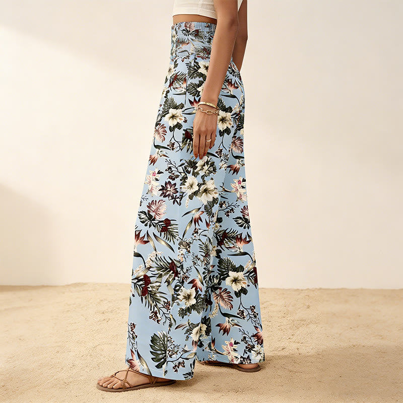 Olivenorma Bohemian Tree & Bird Print with Button Detail and Cinched Elastic Waistband Wide Leg Pants - image 11