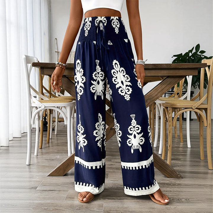 Olivenorma Women's Printed Loose Fit Casual Wide-Leg Comfortable Spring Summer Pants - Blue - 2XL - image 0