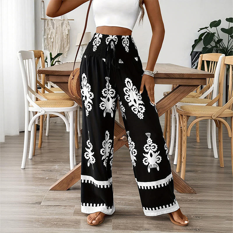 Olivenorma Women's Printed Loose Fit Casual Wide-Leg Comfortable Spring Summer Pants - Black - 2XL - image 9