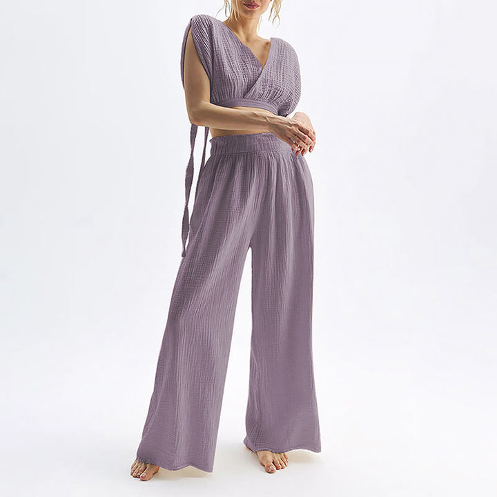 Olivenorma High Waist Double-Layer Cotton Wide Leg Relaxed Casual Floor-Length Pants - image 5