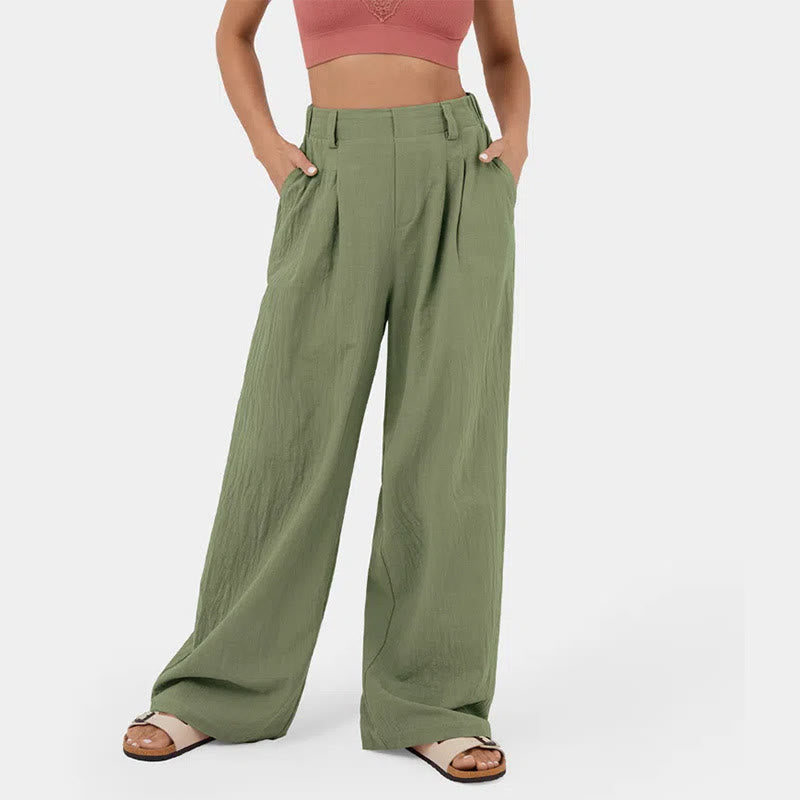 Olivenorma Women's High-Waist Relaxed Wide-Leg Casual Pants - Army Green - 3XL - image 7
