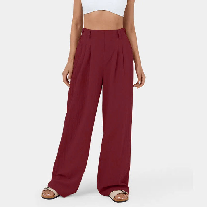 Olivenorma Women's High-Waist Relaxed Wide-Leg Casual Pants - Burgundy - 3XL - image 18