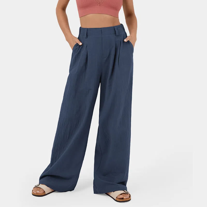 Olivenorma Women's High-Waist Relaxed Wide-Leg Casual Pants - Navy Blue - 3XL - image 2