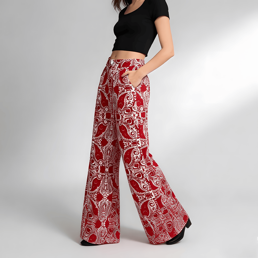 Olivenorma Women's Loose Fit Paisley Print High Waist Straight Leg Pants - image 3