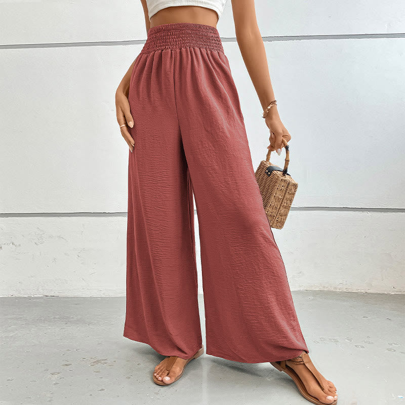 Olivenorma Summer Casual High-Waist Loose Fit Wide-Leg Elastic Waist Pants - Mahogany - XL - image 28