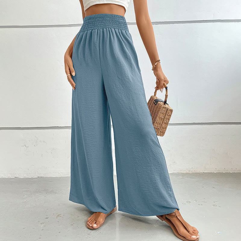 Olivenorma Summer Casual High-Waist Loose Fit Wide-Leg Elastic Waist Pants - Light Blue - XL - image 50