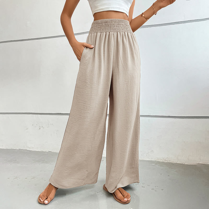 Olivenorma Summer Casual High-Waist Loose Fit Wide-Leg Elastic Waist Pants - Beige - XL - image 13