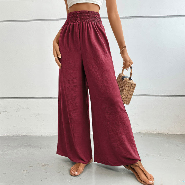 Olivenorma Summer Casual High-Waist Loose Fit Wide-Leg Elastic Waist Pants - Wine Red - XL - image 31