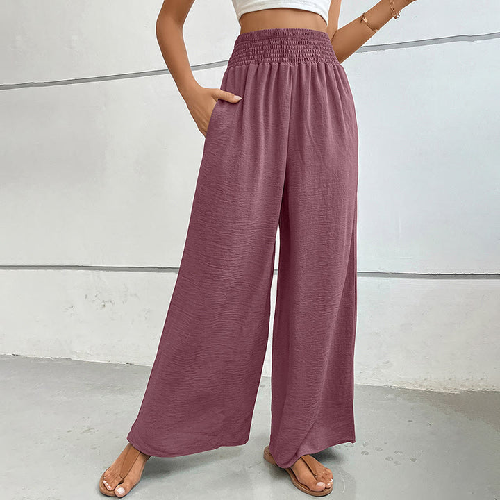 Olivenorma Summer Casual High-Waist Loose Fit Wide-Leg Elastic Waist Pants - Brick Red - XL - image 41