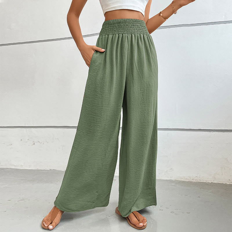 Olivenorma Summer Casual High-Waist Loose Fit Wide-Leg Elastic Waist Pants - Mint Green - XL - image 53
