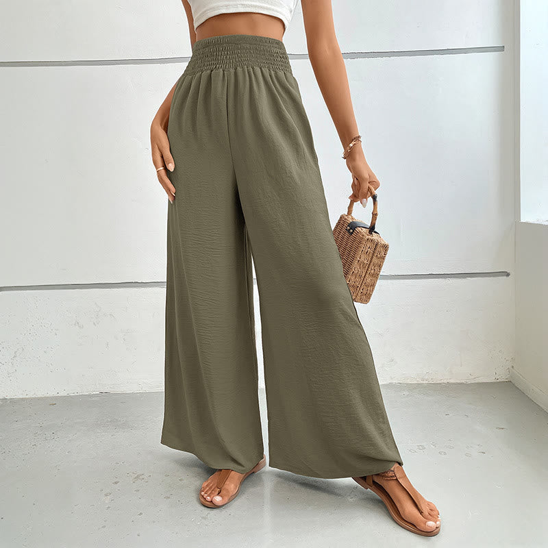 Olivenorma Summer Casual High-Waist Loose Fit Wide-Leg Elastic Waist Pants - Olive Green - XL - image 25