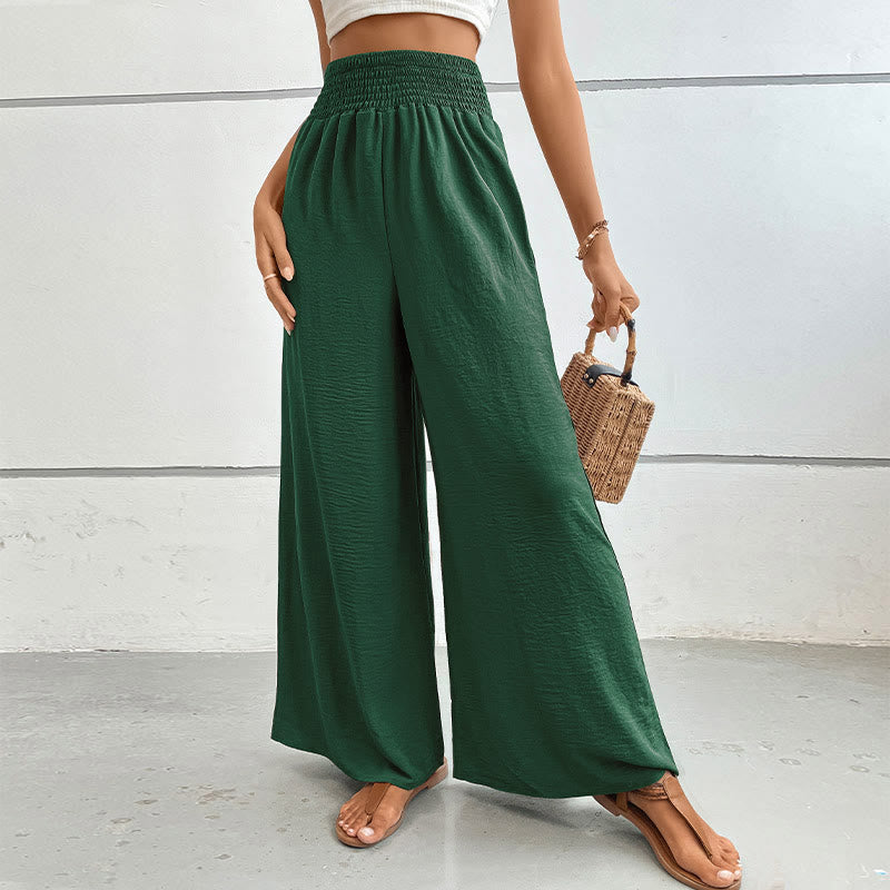 Olivenorma Summer Casual High-Waist Loose Fit Wide-Leg Elastic Waist Pants - Dark Green - XL - image 34