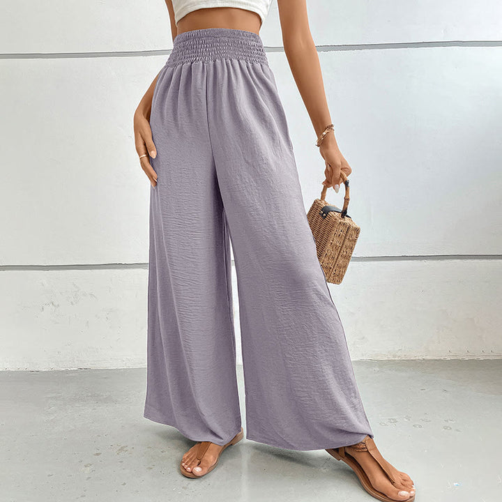 Olivenorma Summer Casual High-Waist Loose Fit Wide-Leg Elastic Waist Pants - Light Gray - XL - image 44