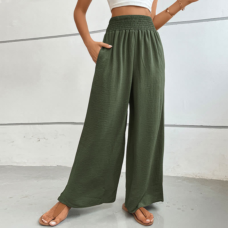 Olivenorma Summer Casual High-Waist Loose Fit Wide-Leg Elastic Waist Pants - Green - XL - image 19