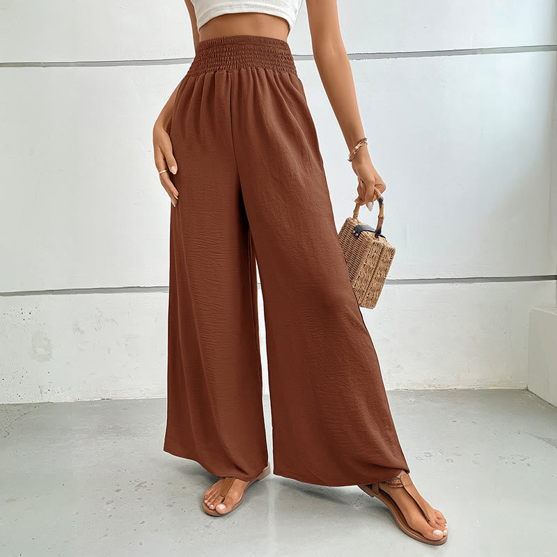 Olivenorma Summer Casual High-Waist Loose Fit Wide-Leg Elastic Waist Pants - Camel - XL - image 38
