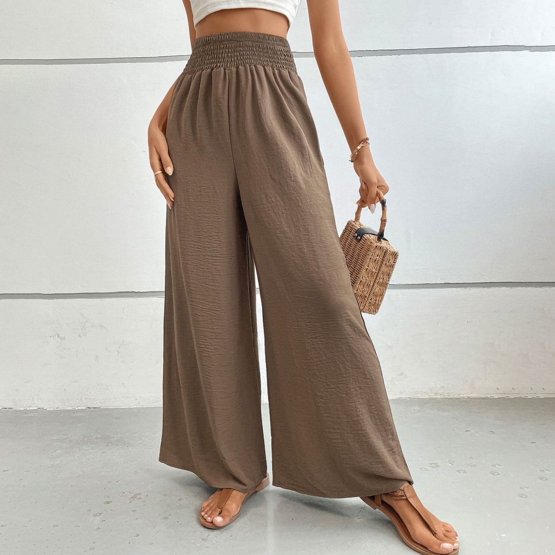 Olivenorma Summer Casual High-Waist Loose Fit Wide-Leg Elastic Waist Pants - Brown - XL - image 4