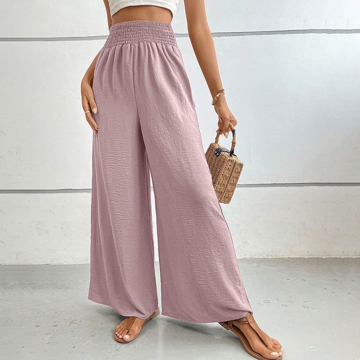 Olivenorma Summer Casual High-Waist Loose Fit Wide-Leg Elastic Waist Pants - Pink - XL - image 47