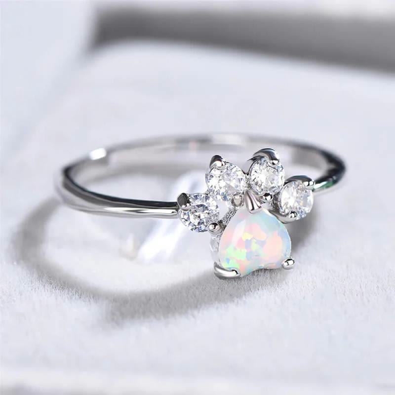 FREE Today: Heart Shaped Opal Zircon Cute Dog Paw Ring - White Opal - US 13 - image 8