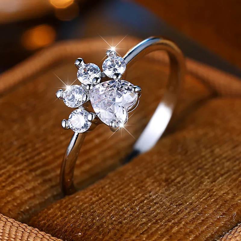 FREE Today: Heart Shaped Opal Zircon Cute Dog Paw Ring - White Zircon - US 13 - image 27