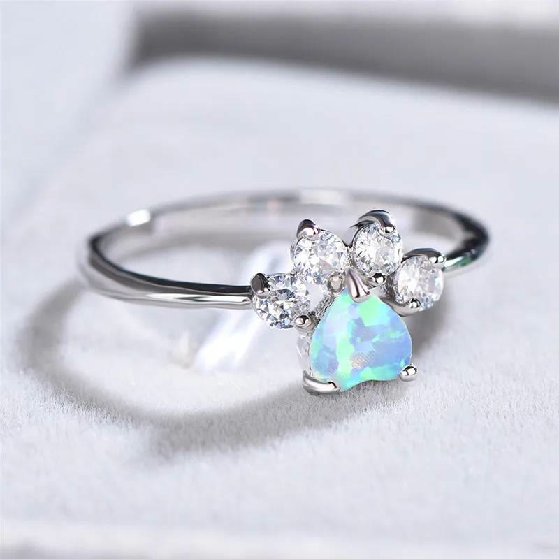 FREE Today: Heart Shaped Opal Zircon Cute Dog Paw Ring - Aqua Opal - US 13 - image 0
