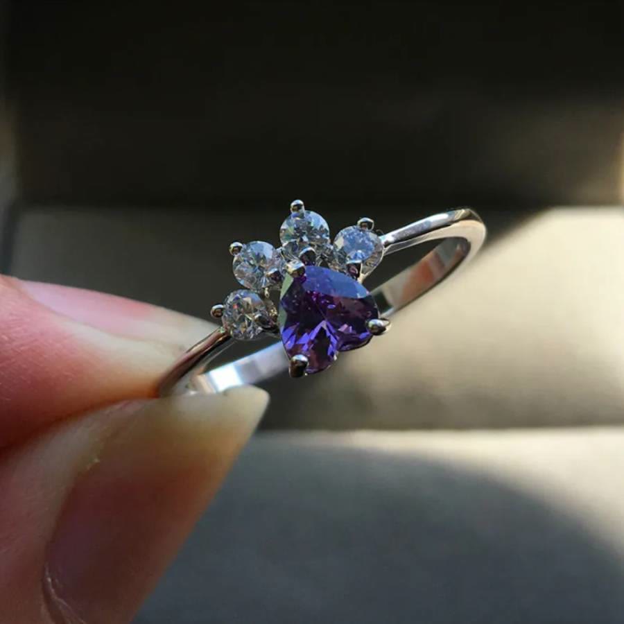 FREE Today: Heart Shaped Opal Zircon Cute Dog Paw Ring - Purple Zircon - US 13 - image 26