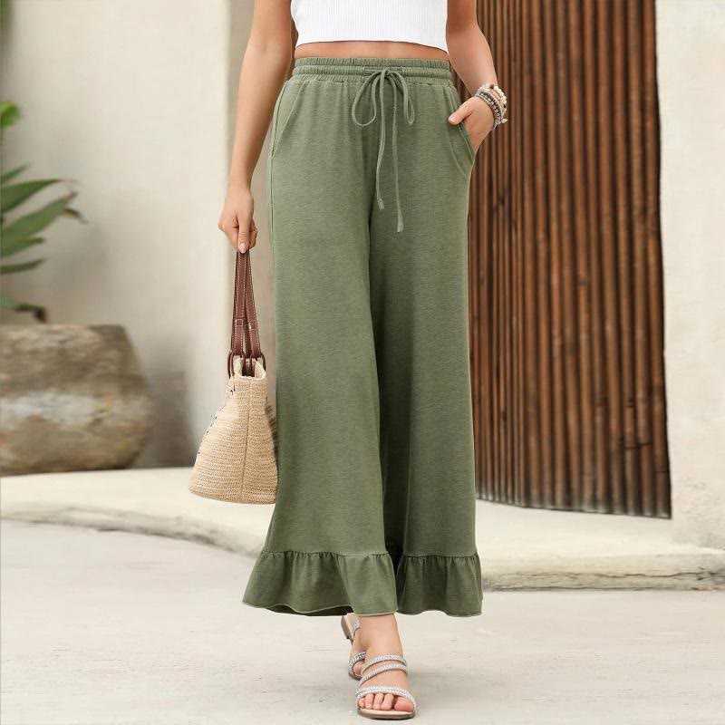 Olivenorma Women's Summer Ruffle Hem Nine-Point Loose Casual Comfort Pants - Olive Green - 2XL - image 5