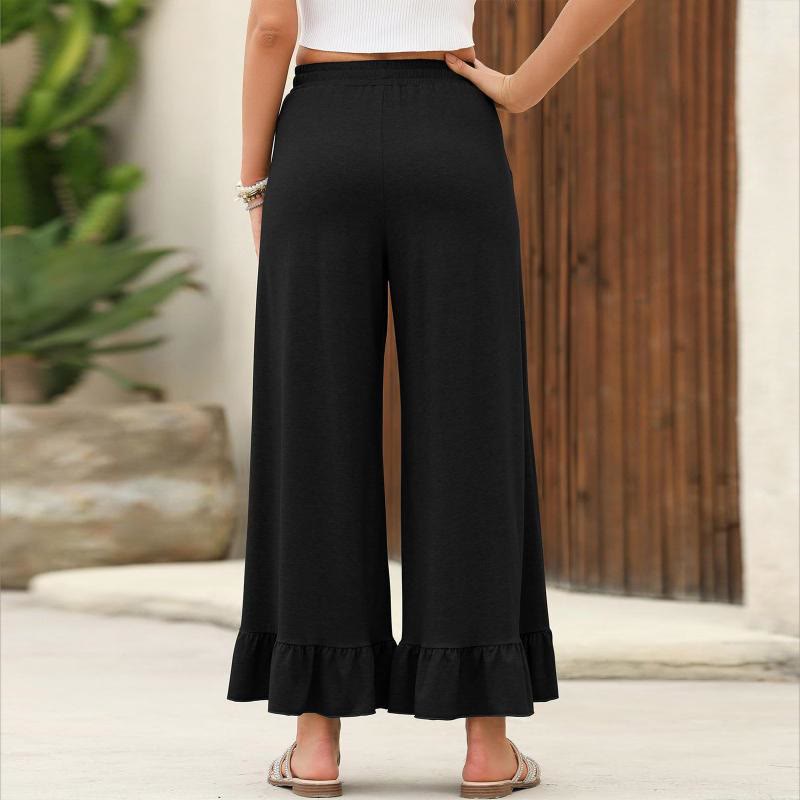 Olivenorma Women's Summer Ruffle Hem Nine-Point Loose Casual Comfort Pants - image 11