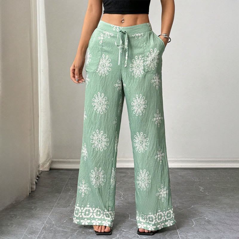 Olivenorma Women's Casual Loose Fit Printed Wide Leg Elastic Waist Comfortable Stylish Pants - Green - XL - image 4
