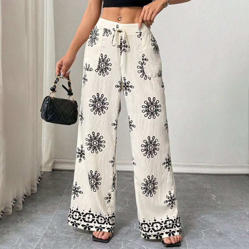 Olivenorma Women's Casual Loose Fit Printed Wide Leg Elastic Waist Comfortable Stylish Pants - image 1