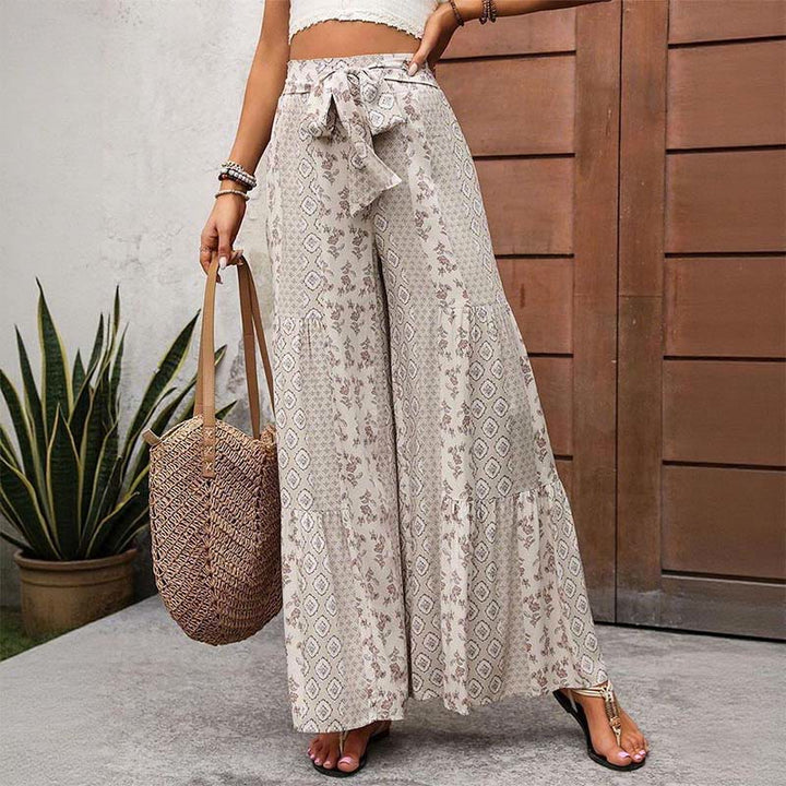 Olivenorma Summer Geometric Floral Tie-Waist Wide Leg Vacation Pants - image 0