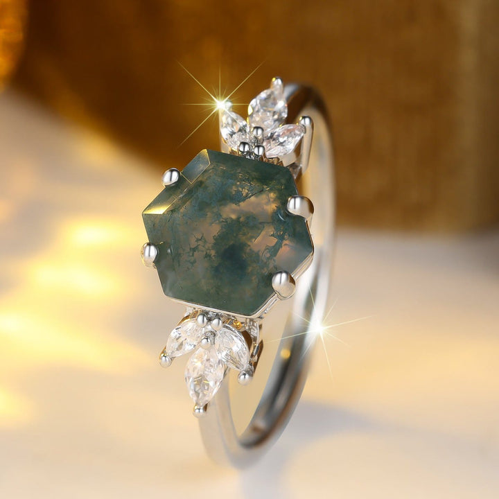 FREE Today: Hexagon Moss Agate Zircon Ring - image 1