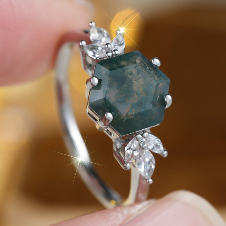 FREE Today: Hexagon Moss Agate Zircon Ring - image 2